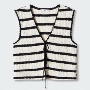 Mango Striped Knit Tie Top